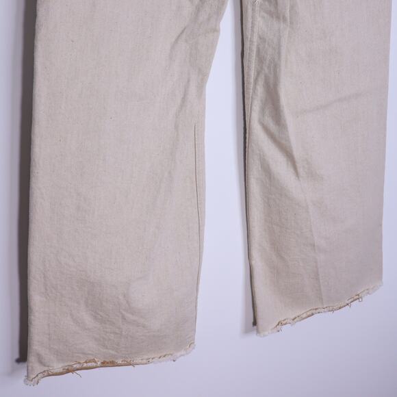ZARA The Marine Straight Wide Leg Jean Beige High Rise Frayed Hem Women's 4 - Picture 8 of 11